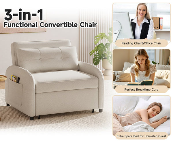 English Elm Christopher Knight Home® - (Old 3-in-1 Convertible Sleeper Sofa Bed with Pillow & Pocket, Compact Loveseat with Pull-Out Bed and Wheels Beige N765P34284849W