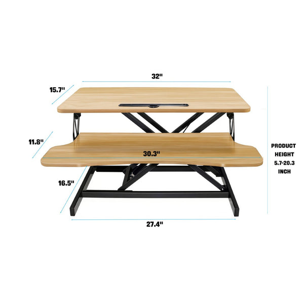 English Elm 32 Inch Sit Stand Desk Converter with Keyboard Tray Dual Monitor Ergonomic Riser Black,Natural W2641P406128