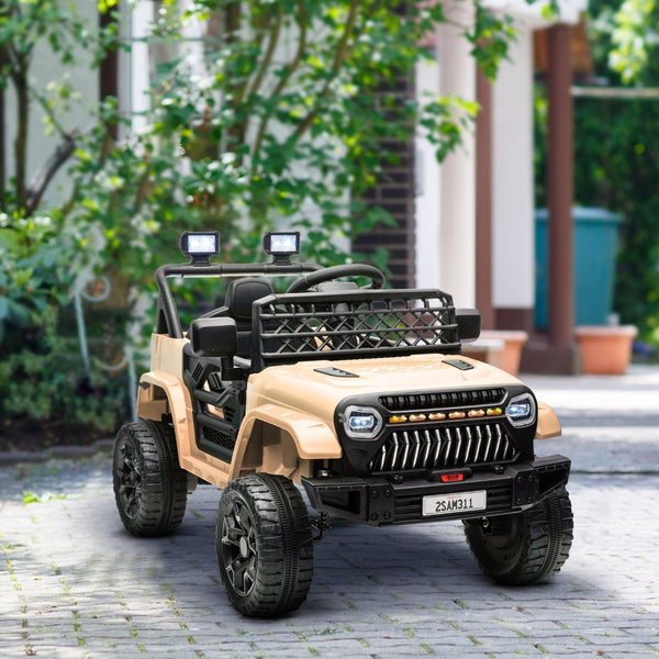 English Elm Qaba 12v Battery Powered Kids Ride on Utv with Spring Suspension and Remote Khaki W2225P249875