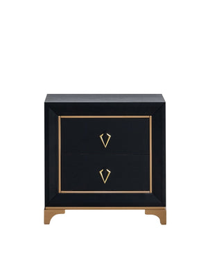 English Elm Kramer Two-drawer Nightstand Black Laminate Body Sculptural Gold Base Glam Bedside B078P497920