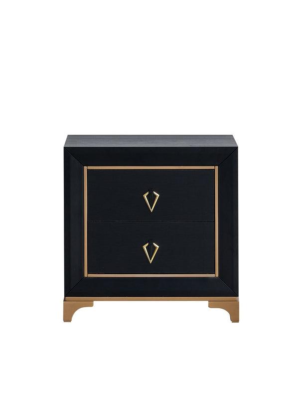 English Elm Kramer Two-drawer Nightstand Black Laminate Body Sculptural Gold Base Glam Bedside B078P497920