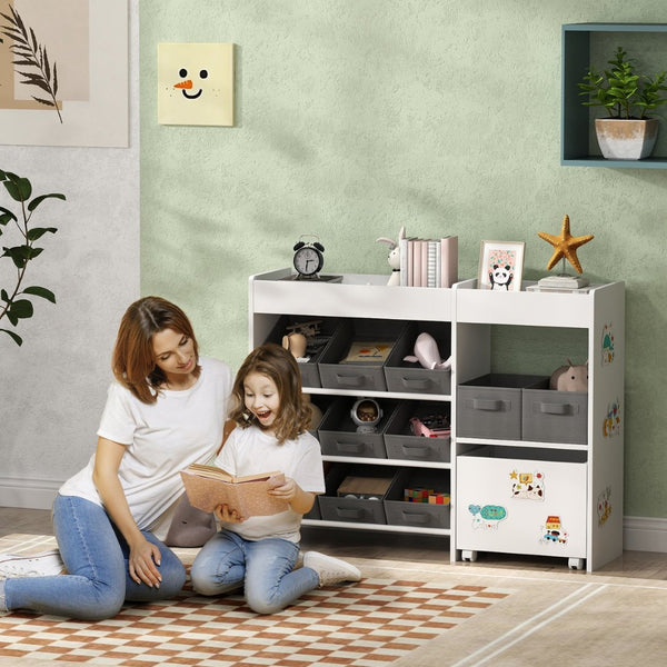 English Elm Qaba Kids Toy Organizer with 11 Fabric Bins Open Shelves and Cabinet in White W2225P485641