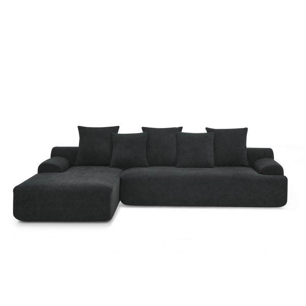 English Elm 110.25x67'' Compression Sofa Modern Upholstered L-Shape Sectional Couch 4-Seat Melange Velvet Comfort Black W1413S00084