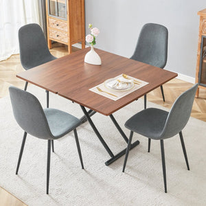English Elm Table Multifunctional Lift Set With Walnut Finish And 4 Dark Gray Linen Chairs For Modern Living W1151S03785-GIGA
