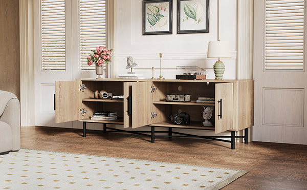 English Elm Christopher Knight Home® - Functional TV Cabinet with 4 Doors and Adjustable Shelves, Cable Management, Sturdy 66" Media Console Natural N779P296236N