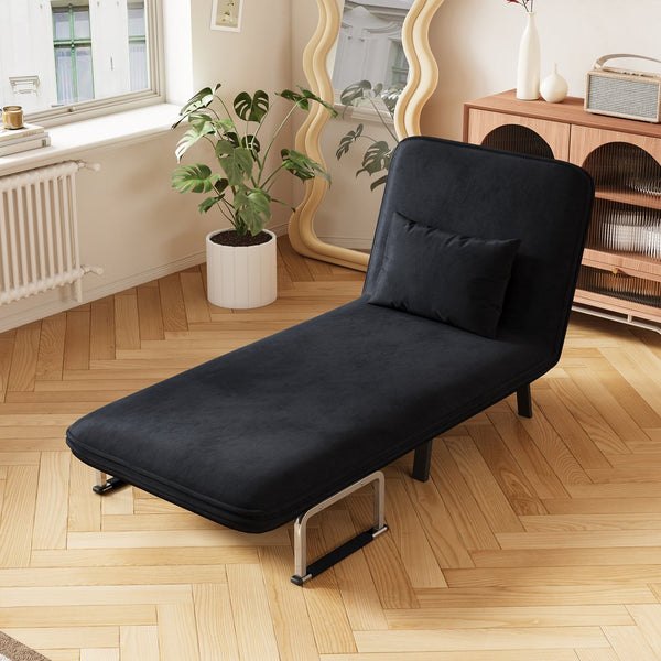 English Elm 31.5″ Convertible Chair Bed with Tri-Fold Design, Adjustable Backrest, Plush Pillow, Durable Frame for Home Comfort and Office Lounging Black W1767P220577