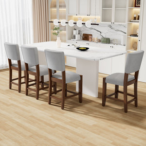 English Elm Mid Retro Counter Stools Set of 4 — Linen Upholstered Backed Bar Chairs with Solid Wood Legs, Durable 250lb Capacity Grey N752P269653E