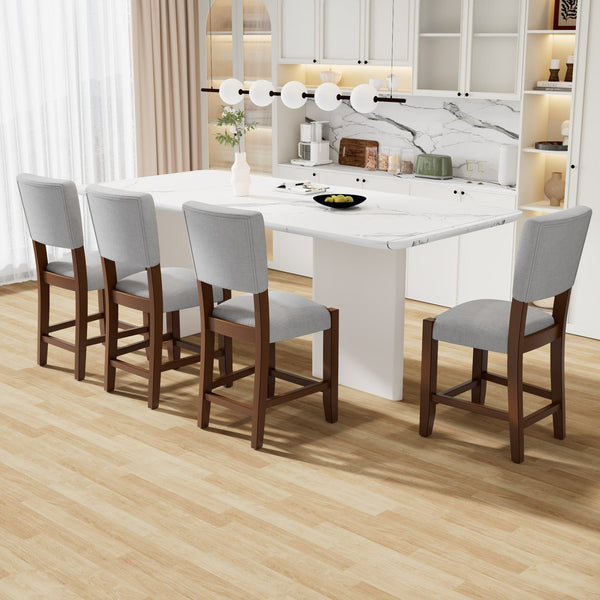 English Elm Mid Retro Counter Stools Set of 4 — Linen Upholstered Backed Bar Chairs with Solid Wood Legs, Durable 250lb Capacity Grey N752P269653E
