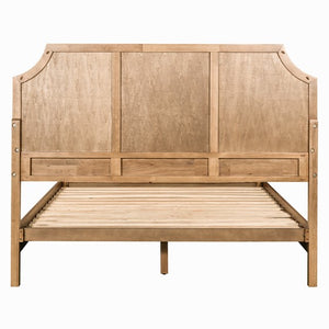 English Elm Woven Cane Queen Platform Bedframe with Toasted Almond Wood, 500 lb Capacity, 6" Clearance, 14 Slats B035S00061