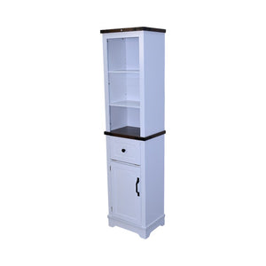 English Elm Narrow Farmhouse Bathroom Storage Cabinet with Adjustable Shelves, Drawer & Tall Linen Tower Design White+Walnut W1412P271793
