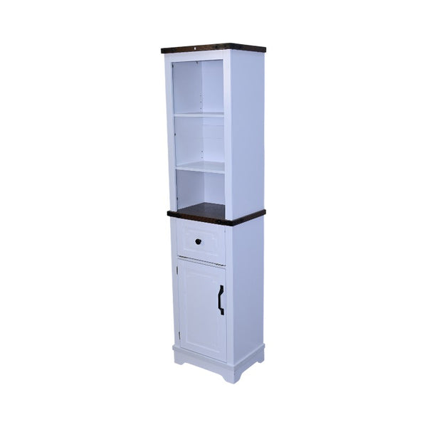 English Elm Narrow Farmhouse Bathroom Storage Cabinet with Adjustable Shelves, Drawer & Tall Linen Tower Design White+Walnut W1412P271793