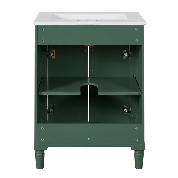 English Elm 24" Bathroom Vanity with Integrated Ceramic Sink and Adjustable Shelf, Vintage Hardware, Space-Saving Design Green N710P277711F