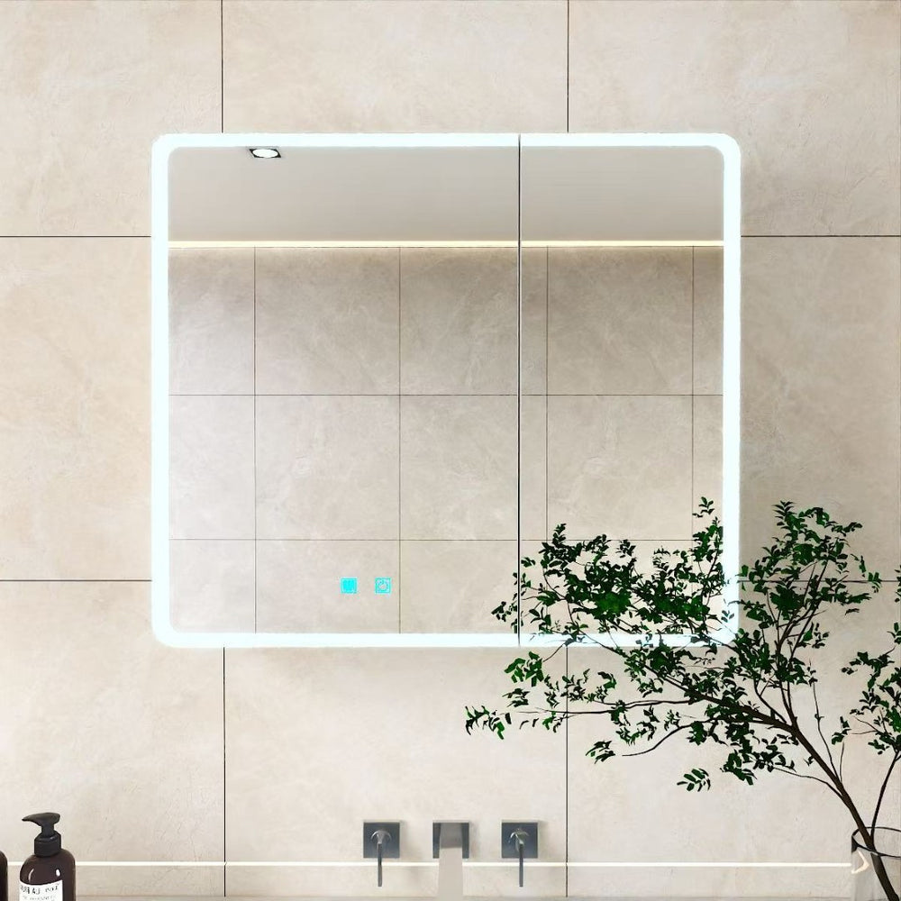 English Elm Led Bathroom Medicine Cabinet Aluminum Double Door Anti-fog Mirror with White Lighting W3083P369046