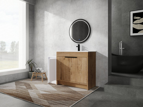 English Elm 48 Inch Freestanding Bathroom Vanity With Soft-Close Doors, Ceramic Sink & Ample Storage Space W999S00311
