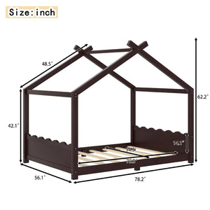 English Elm Twin House Frame Floor Bed Solid Pine Kids Room Montessori Low Profile Play Nook Espresso W1580P387842