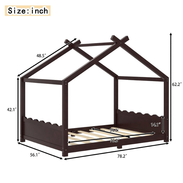 English Elm Twin House Frame Floor Bed Solid Pine Kids Room Montessori Low Profile Play Nook Espresso W1580P387842