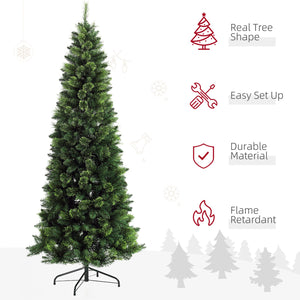 English Elm Homcom 7.5Ft Slim Pencil Artificial Christmas Tree With 1075 Branches, Auto Open & Steel Base Design W2225P229604