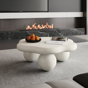 English Elm 35" Cloud Shaped Mdf Coffee Table Sculptural Round Top with Spherical Legs for Modern Living Cream White W1435S00027
