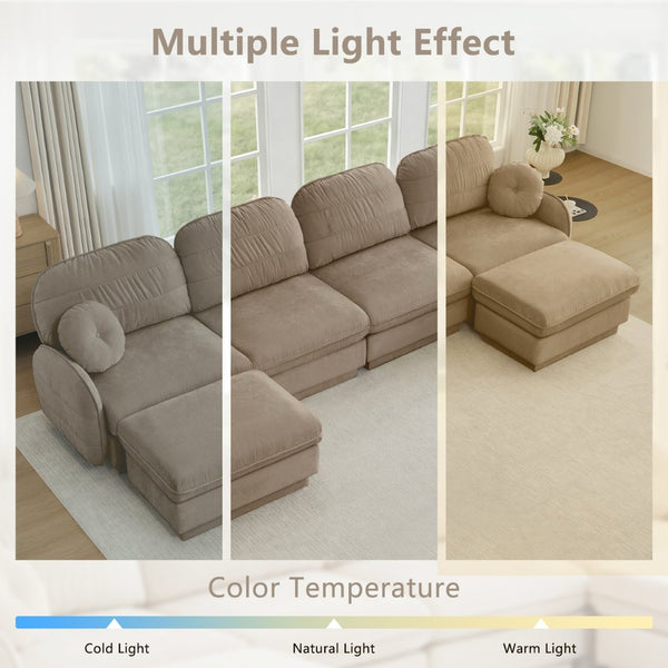 English Elm Chenille Cloud Modular U-shaped Sectional Sofa with Quilted Cushions for Living Room Light Coffee W714S01758