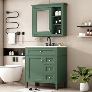 English Elm 30'' Bathroom Vanity Set With Mirror, Modern Freestanding Storage, 2 Drawers & Tip-Out Organizer SW000127AAF-3
