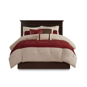 English Elm 7 Palmer 7 Piece Faux Suede Comforter Set King – Pieced Microsuede, Khaki & Brown Accents, Plush Finish Red 18.9 L x 13.39 W x 13.39 H B03596840
