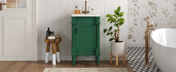 English Elm 18-Inch Modern Bathroom Vanity with Sink Compact Retro Design Durable MDF & Solid Wood Legs Storage-Friendly Green N710P257401F