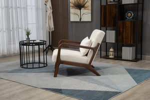 English Elm Mid Century Modern Accent Chair Natural Wood Frame Upholstered with Lumbar Cushion Support W2530P407182