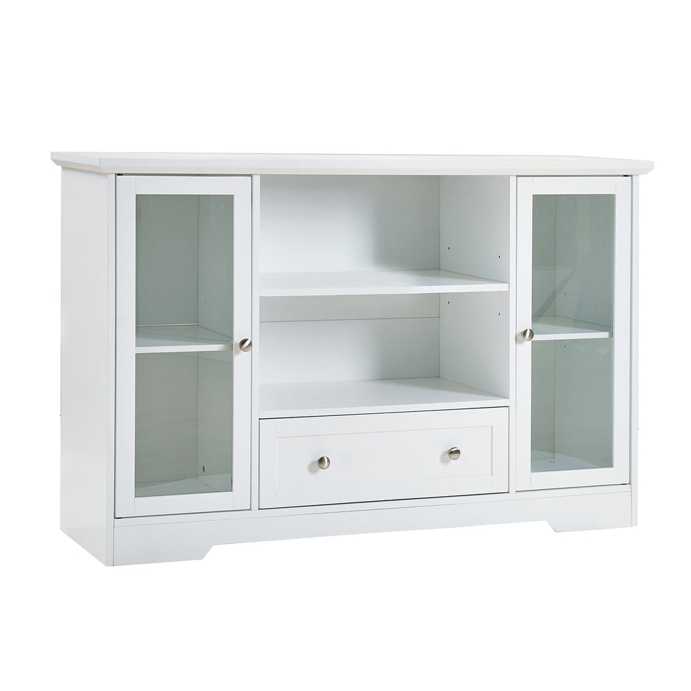 English Elm Sideboard 51" Farmhouse Buffet Cabinet with Glass Doors, Adjustable Shelves, Anti-Tip Storage White Oak W3417P321845