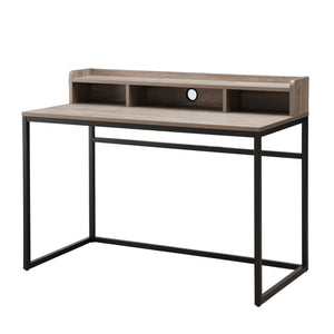 English Elm 47" French Oak Writing Desk with Hutch Matte Steel Frame Modern Home Office Storage W3151P352767