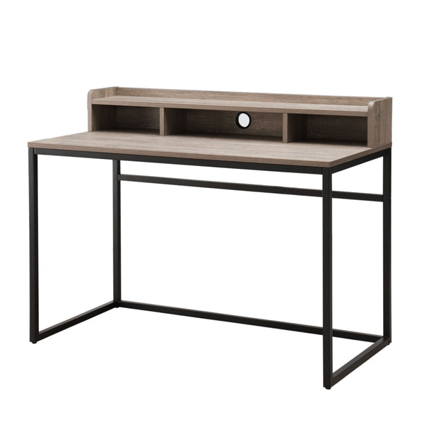 English Elm 47" French Oak Writing Desk with Hutch Matte Steel Frame Modern Home Office Storage W3151P352767