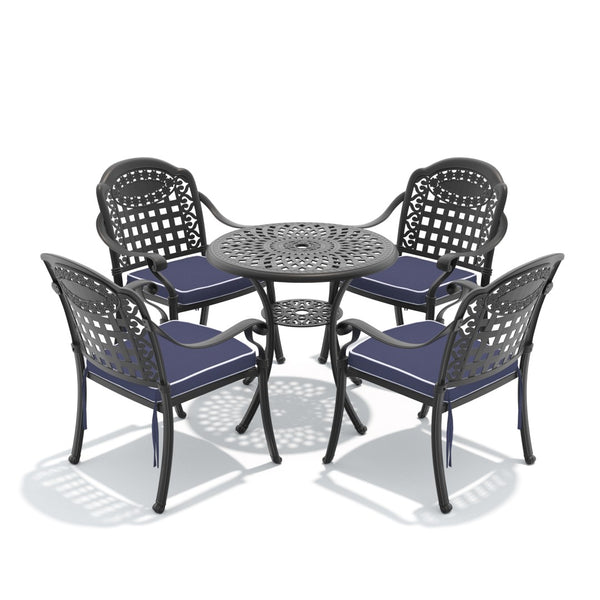 English Elm 5-piece Cast Aluminum Outdoor Dining Set with Ornate Relief Patterned Stackable Chairs W1710S00624
