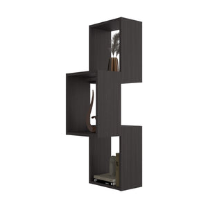 English Elm Stormi Wenge Wall-Mounted Geometric Shelf Unit — Asymmetrical Cube Design, Space-Saving Organizer B128P375286