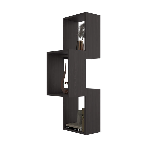 English Elm Stormi Wenge Wall-Mounted Geometric Shelf Unit — Asymmetrical Cube Design, Space-Saving Organizer B128P375286