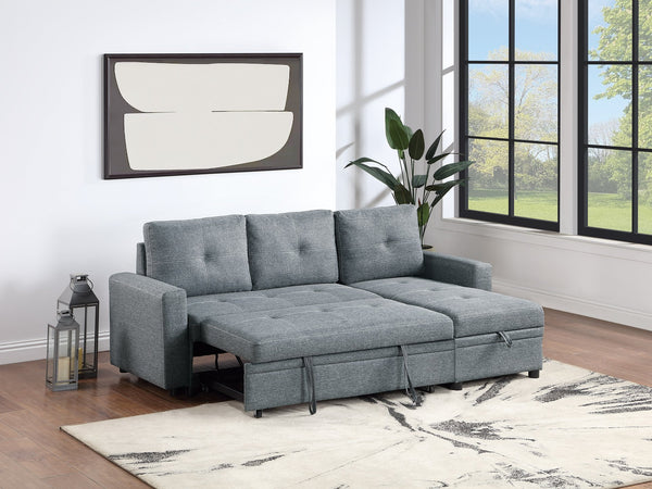 English Elm Black Polyfiber Convertible Sectional Sofa with Pull-Out Bed, Reversible Storage Chaise, 2-Pc Modern Living Room Seating B011S01020