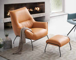 English Elm Jabel Sandstone Top Grain Leather Accent Chair & Ottoman with Metal Legs, Plush Foam Comfort, 35"L x 38"D x 37"H B2726S00391