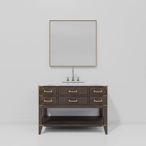 English Elm Brown Oak 48" Single Bath Vanity with Carrara Marble Top, Chrome Faucet & 46" Mirror, Hand-Sealed Finish B2731S02105