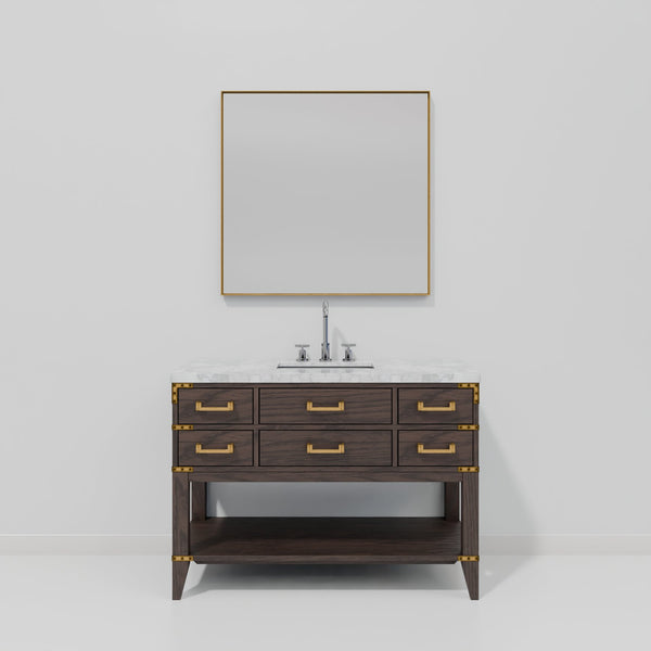 English Elm Brown Oak 48" Single Bath Vanity with Carrara Marble Top, Chrome Faucet & 46" Mirror, Hand-Sealed Finish B2731S02105