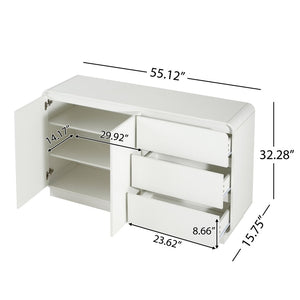 English Elm Modern White Sideboard with Soft Close Drawers and Doors for Dining or Living Rooms N779P373190W_N779P373191W