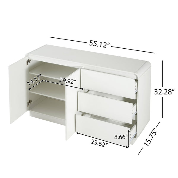 English Elm Modern White Sideboard with Soft Close Drawers and Doors for Dining or Living Rooms N779P373190W_N779P373191W