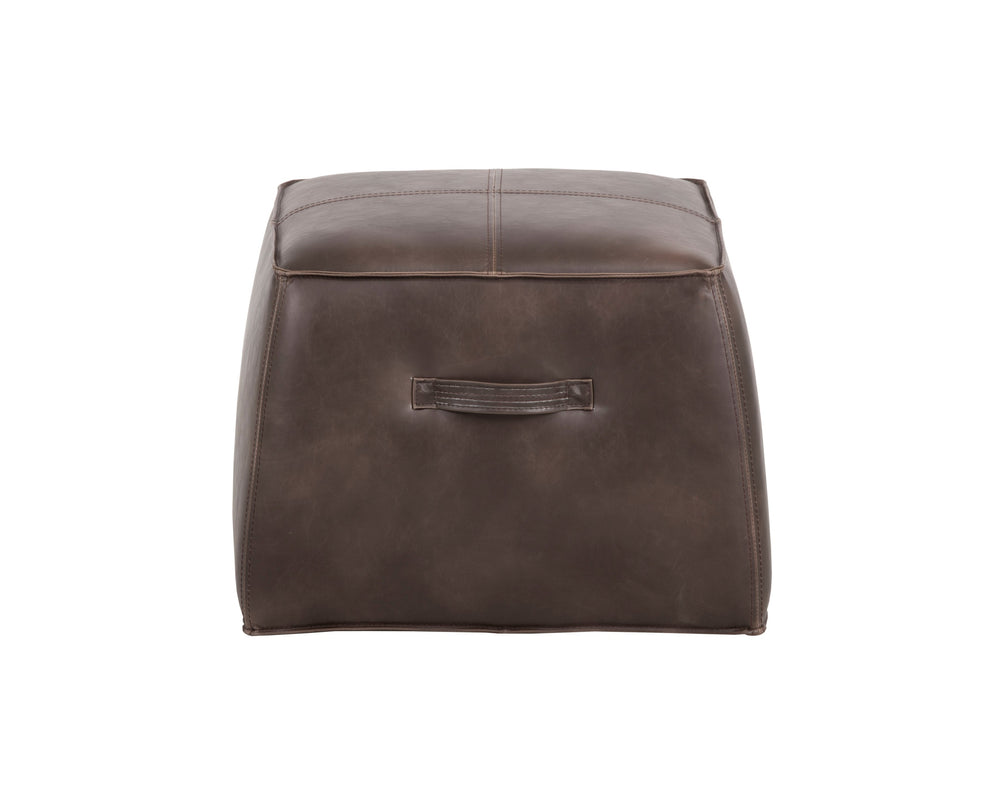 Sunpan Aspen Ottoman - Stylish Faux Leather Cube with Decorative Handle for Modern Spaces, 21" Square Havana Dark Brown