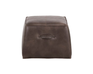 Sunpan Aspen Ottoman - Stylish Faux Leather Cube with Decorative Handle for Modern Spaces, 21" Square Havana Dark Brown
