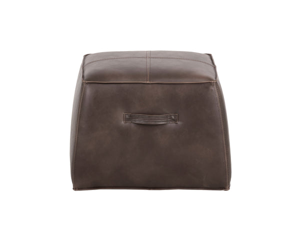 Sunpan Aspen Ottoman - Stylish Faux Leather Cube with Decorative Handle for Modern Spaces, 21" Square Havana Dark Brown