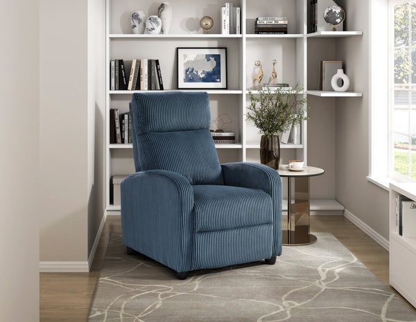 English Elm Modern Parsons Push Back Recliner Chair in Soft Corduroy Fabric — Sleek Comfortable Living Room Lounger with Solid Wood Frame and Easy Recline Mechanism Blue 30 L x 27 W x 21.5 H B011P395851