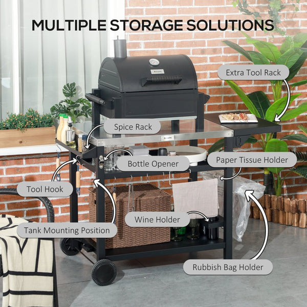English Elm Outsunny Stainless Steel Outdoor Prep Cart with Folding Side Table and Locking Wheels W2225P174291