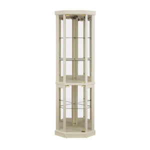 English Elm Lighted Corner Curio Cabinet - Elegant Glass Display Case With Built-In Lighting For Collectibles & Decor W1758P294617
