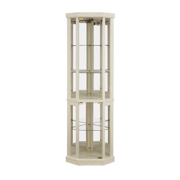 English Elm Lighted Corner Curio Cabinet - Elegant Glass Display Case With Built-In Lighting For Collectibles & Decor W1758P294617