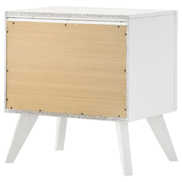 English Elm 1pc White Wood Nightstand Bronze Knobs Wave Textured Drawers Angled Legs Bedroom B2741P470090