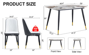 English Elm Table 5-Piece Dining Set - White Sintered Stone Table With 4 Stylish Pu Chairs In Gray & White Combo W1151S04209-GIGA