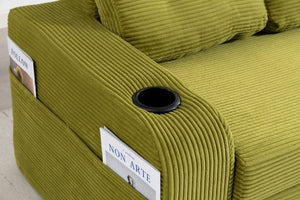 English Elm Convertible Floor Sofa Bed with Memory Foam and Ribbed Corduroy for Small Spaces Olive W395P438030
