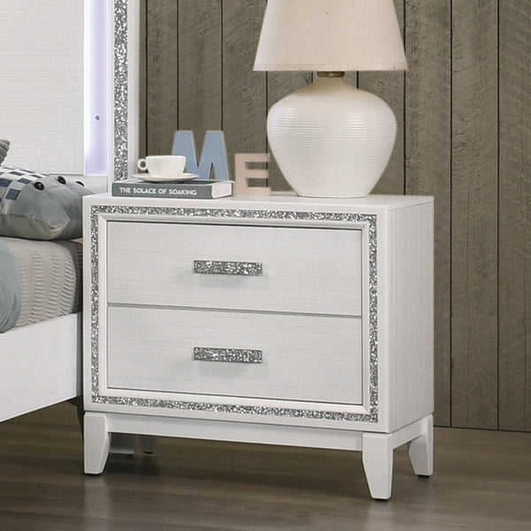 English Elm Contemporary Nightstand with Textured Finish and 2 Drawers — Modern Wooden Bedroom Storage, Easy Assembly White 20 L x 31 W x 26 H B2741P323098